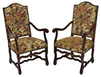 (2) FRENCH LOUIS XIII STYLE UPHOLSTERED ARMCHAIRS