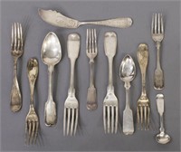 (11) ANTIQUE COIN SILVER & SILVERPLATE FLATWARE