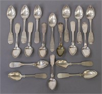 (18) ANTIQUE COIN SILVER SPOONS, ASSORTED MAKERS