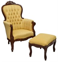 (2) VICTORIAN ARM CHAIR & FOOT STOOL