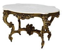 HIGHLY CARVED LOUIS XV STYLE MARBLE TOP TABLE