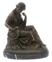 PATINATED BRONZE FIGURE, SEATED CLASSICAL BEAUTY