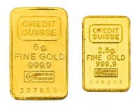 (2) CREDIT SUISSE GOLD BARS, 7.5 GRAMS TOTAL