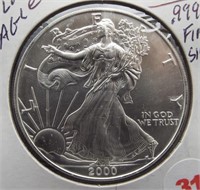 2000 One Ounce .999 Fine Silver Eagle.