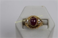 VINTAGE ENGLISH 18K GOLD RUBY AND DIAMOND RING