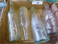 Box w/ 4 vintage soda bottles