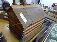 Log cabin sewing box w/ contents AS IS