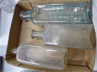 Box w/ 3 vintage bottles