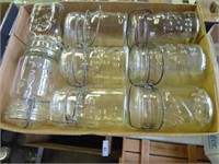 Box w/ 8 canning jars w/ glass tops