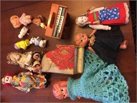 VINTAGE DOLLS/ PIANO MUSIC BOX AND BANK