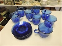 8 - Blue Depression Glass Cups & Saucers