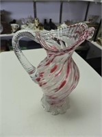Hand Made Swirl Art Glass Pitcher