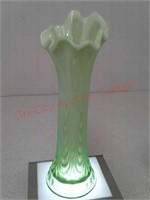 Green opalescent glass vase