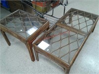 Rattan coffee and end table set with glass tops