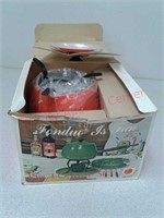 New in box vintage orange fondue set