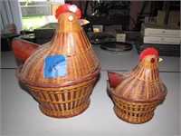 2 Vintage Wicker Hens on Nests