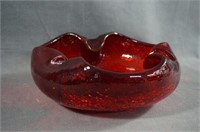 Mid Century Viking Red Crackle Glass Cigar Ashtray