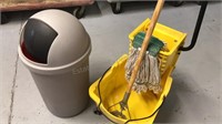 Commercial mop and mop bucket with trashcan