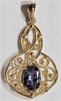 16-NT11 14K Gold Sapphire Filigree Pendant