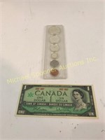 UNCIRCULATED $1 1867-1967 BANK NOTE & 1967 COINS