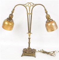 Wish Bone Bronze Lamp w/ Steuben shades Glass