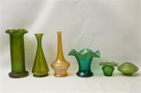 Vintage Iridescent art glass vases- 5 pcs