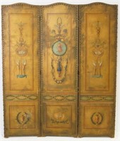 19thc. Spanish Hand painted 3 panel leather screen