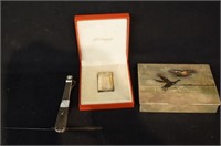 Sterling cigarette box,  St. DuPont Lighter & tool