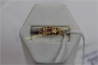 18K YELLOW GOLD PINK RUBY AND DIAMOND RING