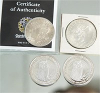 Four Silver Coins - Morgan, Troy ounce +