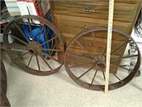 2 antique iron wagon wheels