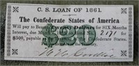 1861 CONFEDERATE LOAN BOND 20 DOLLARS