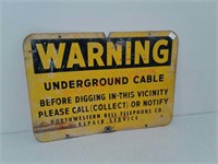 warning underground cable metal sign