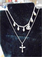 Sterling Cross On Chain & Anklet Bracelet W/Charms