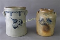 Two Cobalt Decorated Stoneware Crocks