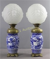 Pair of Mid 1800s Oriental Style Oil Lamps