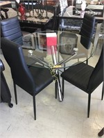 Round Glass Dining Table w/ 4 Black Chairs - $599