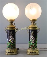 Pair of French Faience Porcelain Lamps