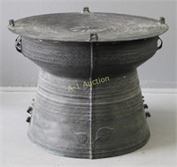Large Bronze African Drum Table