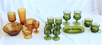 Amber & Green Glass Lot Mugs Bowls Etc