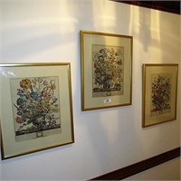 3 framed Williamsburg botanical month prints