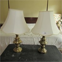 Pair of brass lamps with shades
