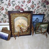 Art lot~vintage frames, prints & bird wall hanging