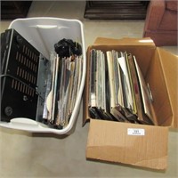 2 boxes of records, albums and turn table