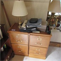 2 oak finish file cabinets & office supplies