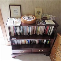All contents of bookcase~ prints, books, wood box+