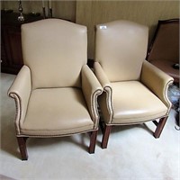 Pair Statesville leather wing back chairs
