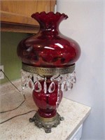 FENTON RED with AMBER COIN DOT TABLE LAMP