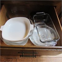 Cabinet lot~Pyrex cooking & baking pan, etc