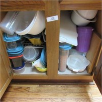 Kitchen cabinet lot~ tupperware, cookware, etc